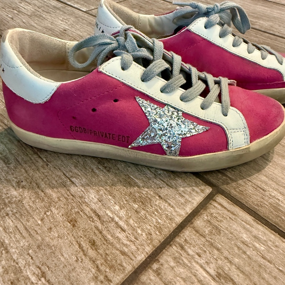 Pink and White Golden Goose Sneakers